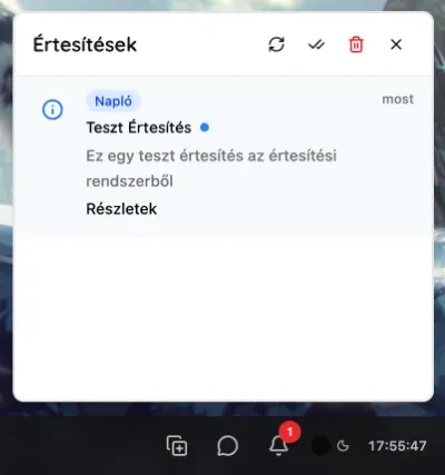 Placeholder: Értesítési Központ panel